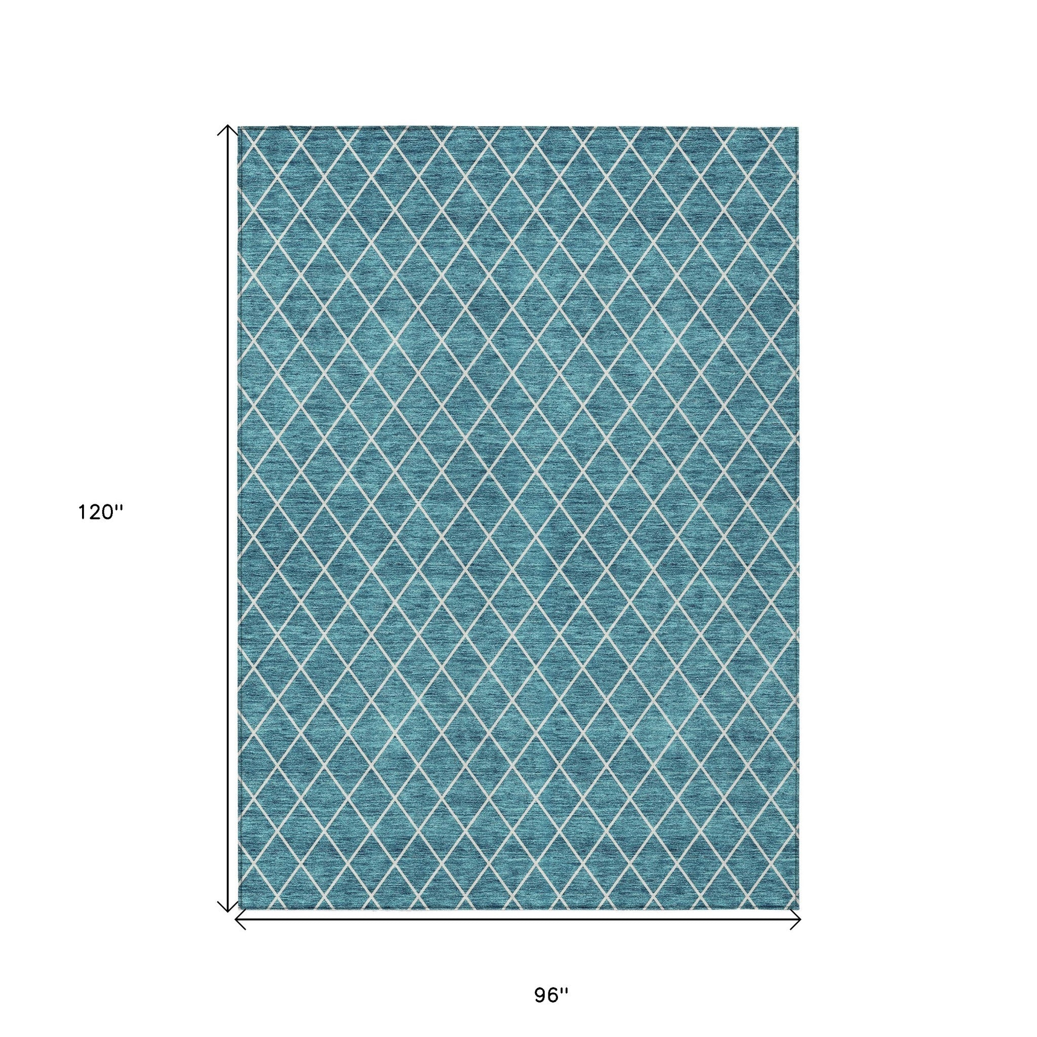 8' X 10' Teal Blue And Ivory Geometric Washable Indoor Outdoor Area Rug-2