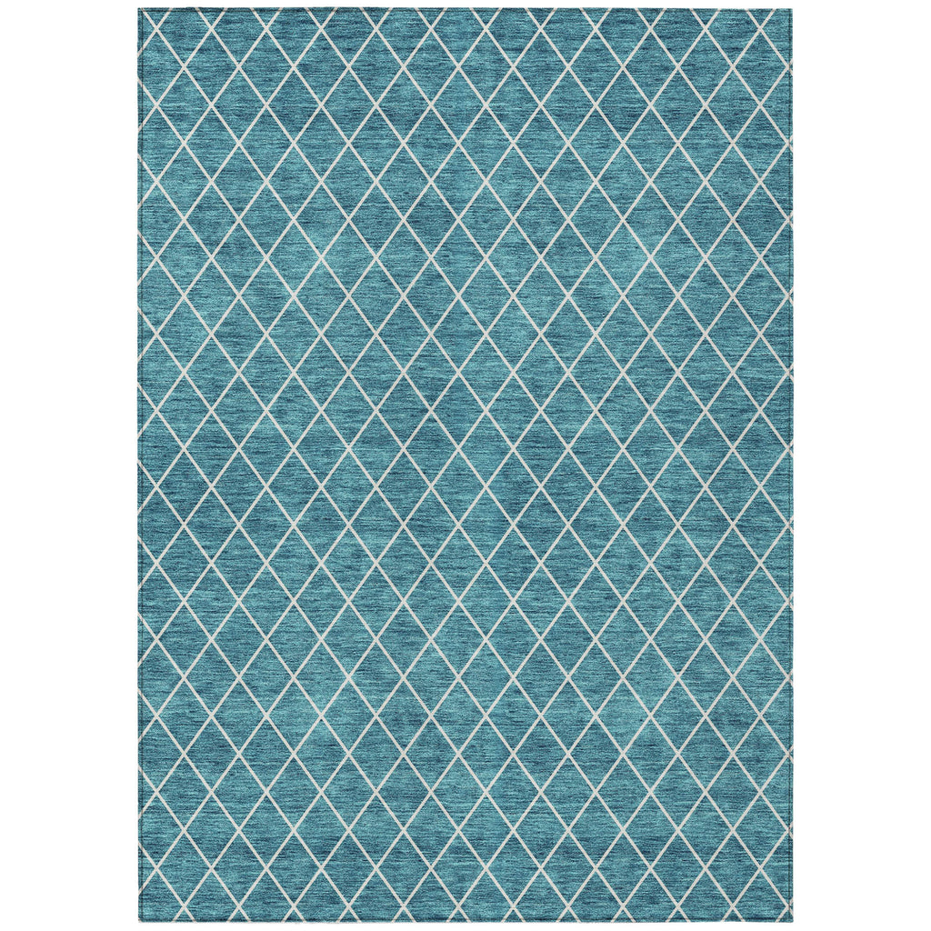 8' X 10' Teal Blue And Ivory Geometric Washable Indoor Outdoor Area Rug-1