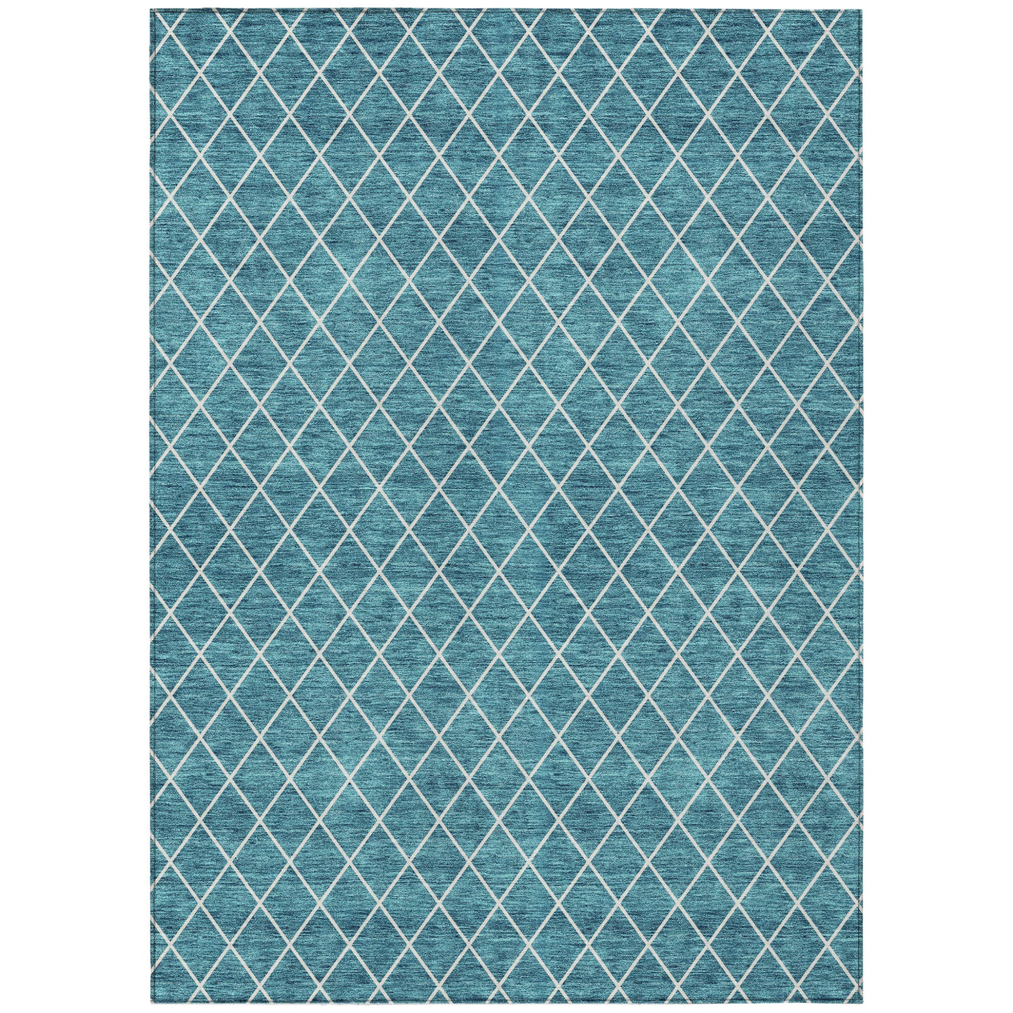 8' X 10' Teal Blue And Ivory Geometric Washable Indoor Outdoor Area Rug-1