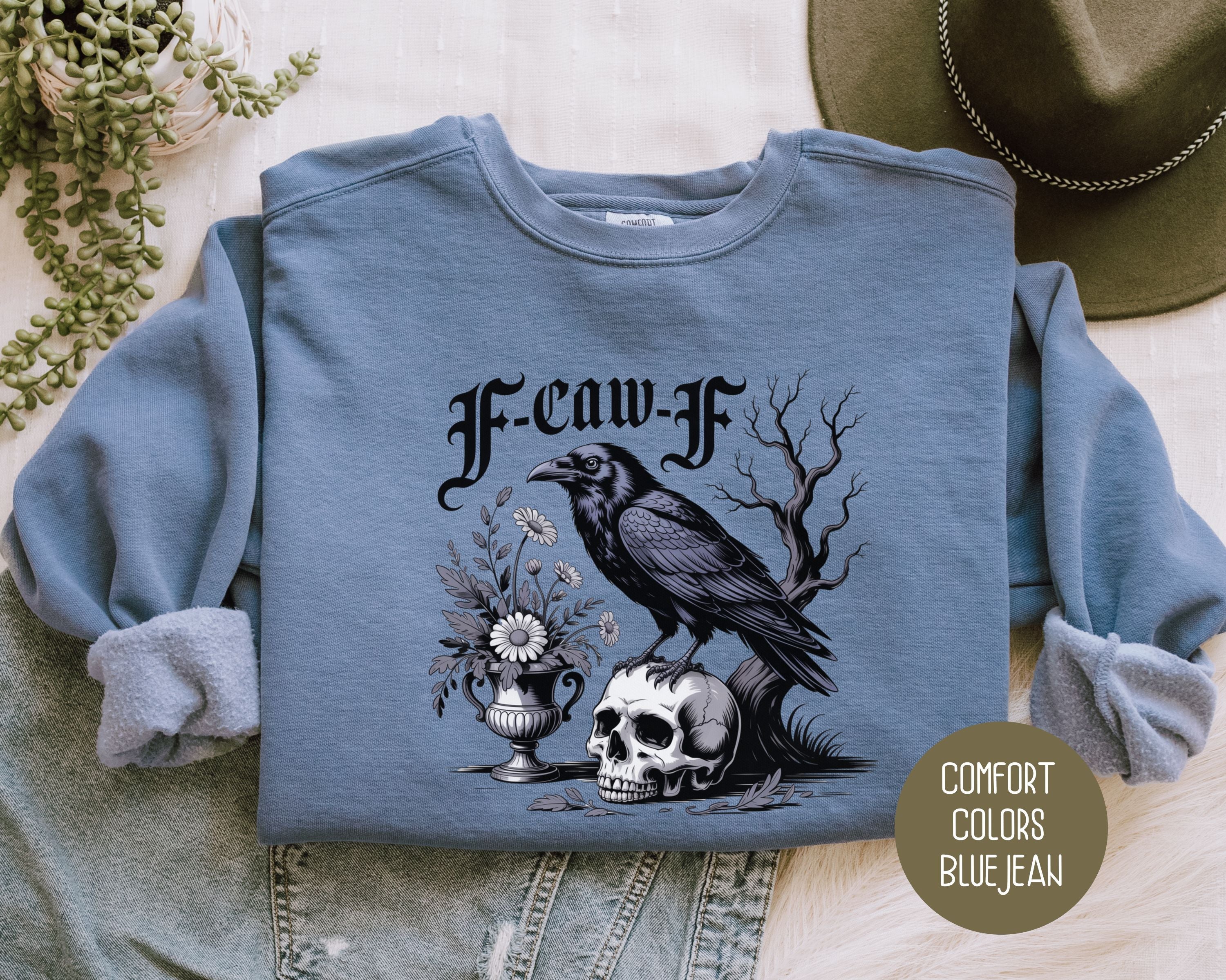 F-Caw-F Black Crow Raven Comfort Colors Sweatshirt-2