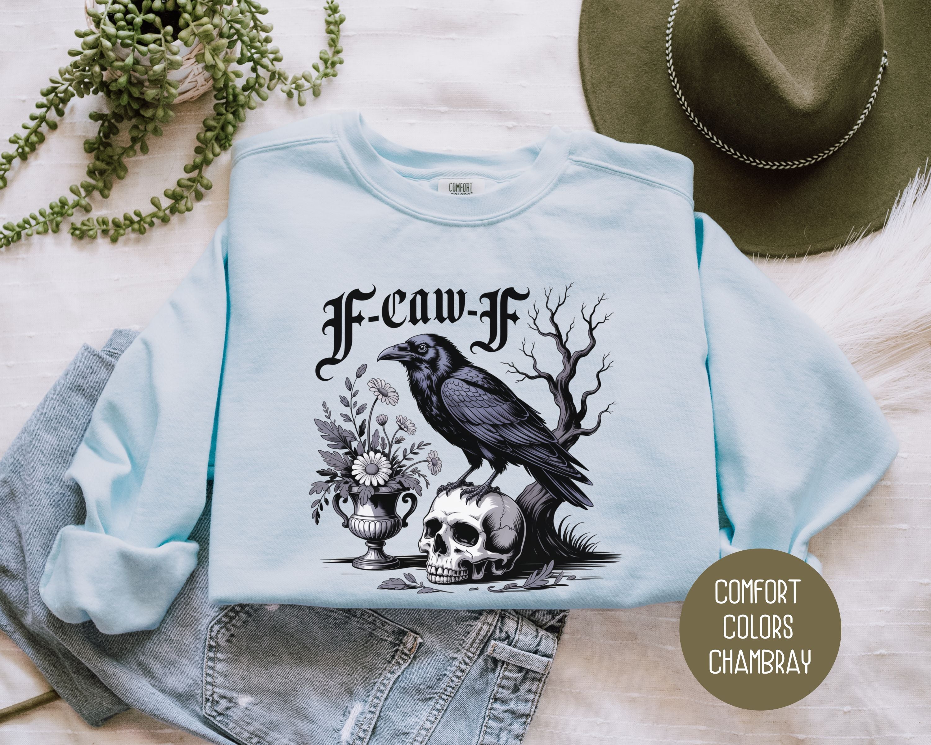 F-Caw-F Black Crow Raven Comfort Colors Sweatshirt-3