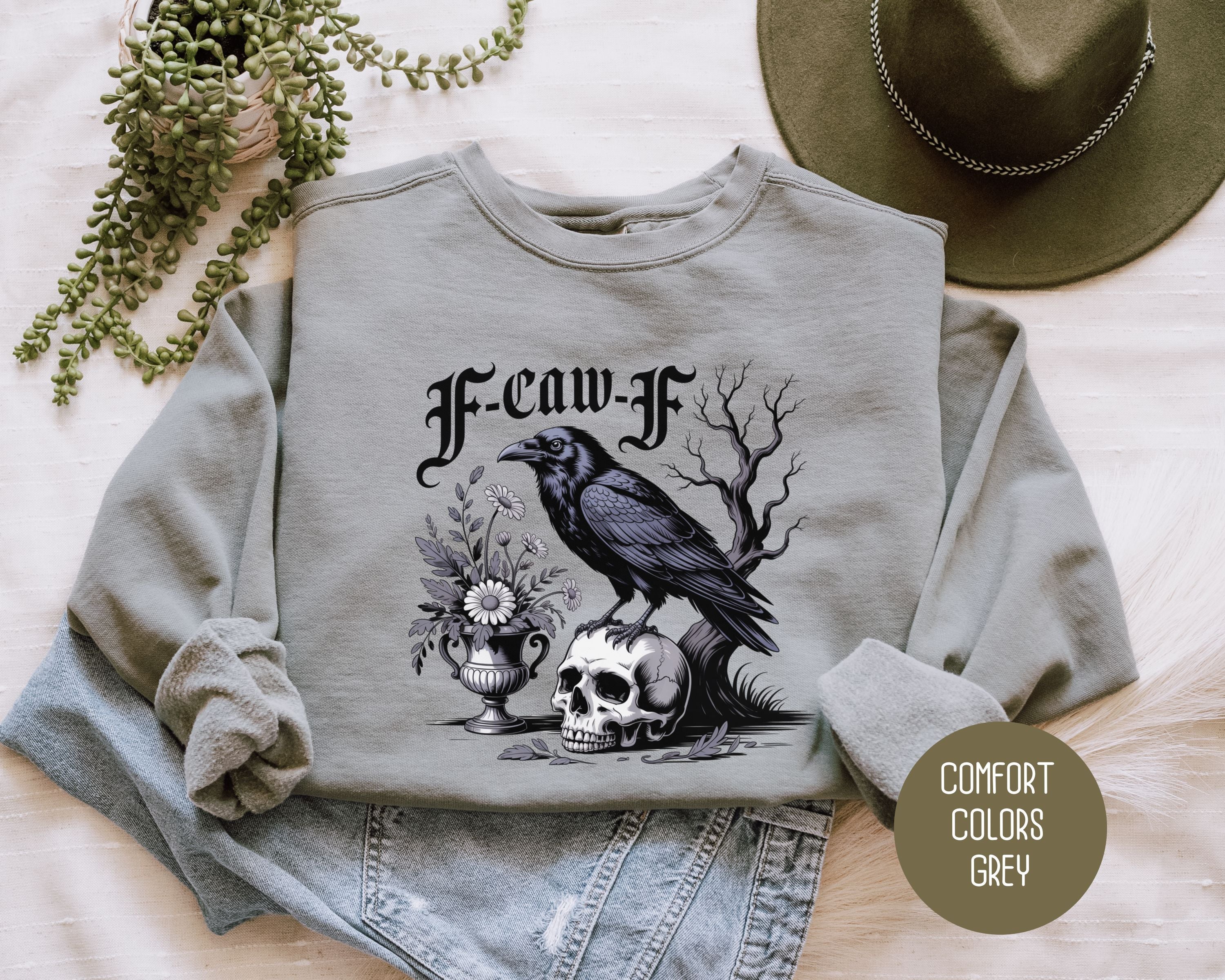 F-Caw-F Black Crow Raven Comfort Colors Sweatshirt-1