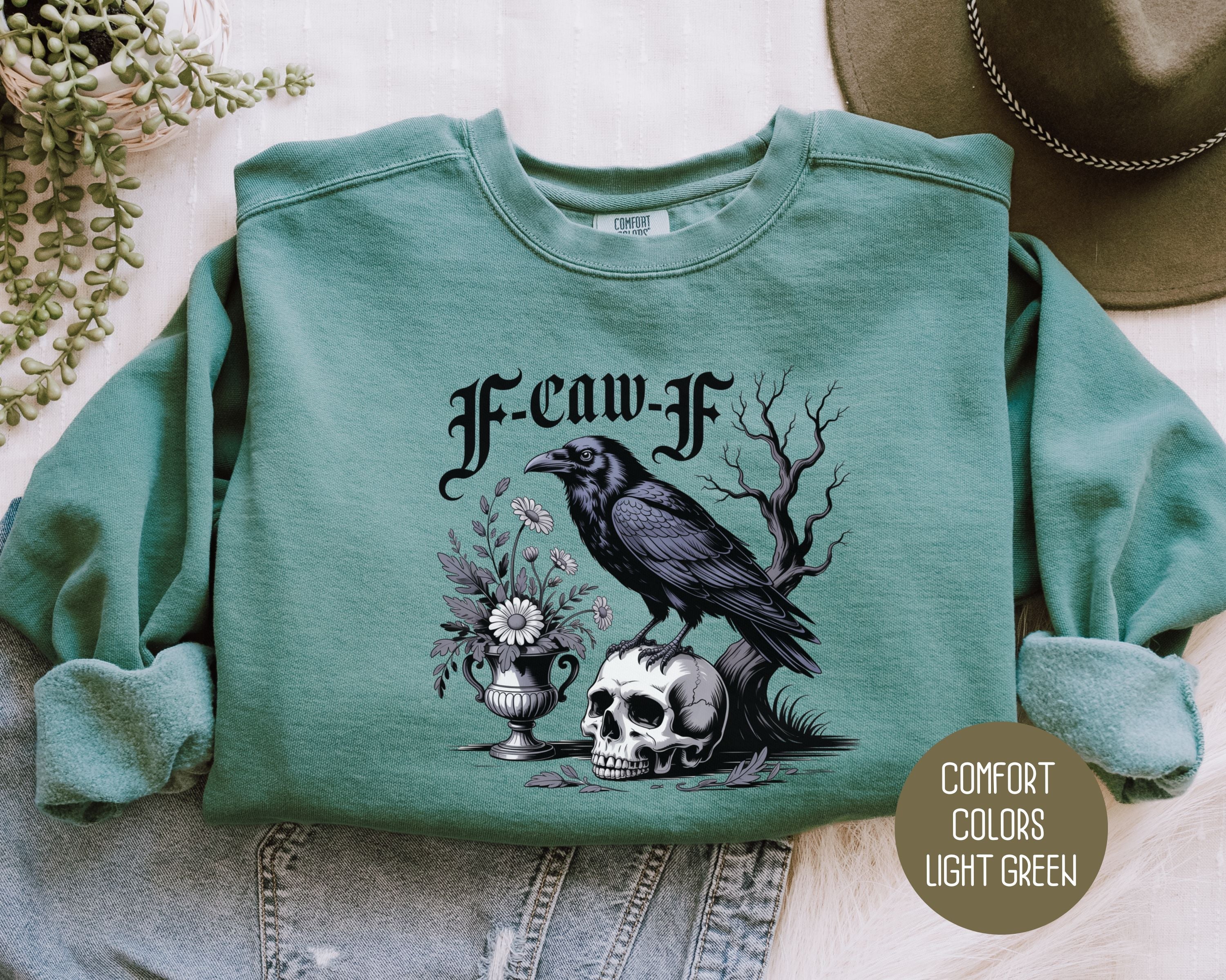 F-Caw-F Black Crow Raven Comfort Colors Sweatshirt-5