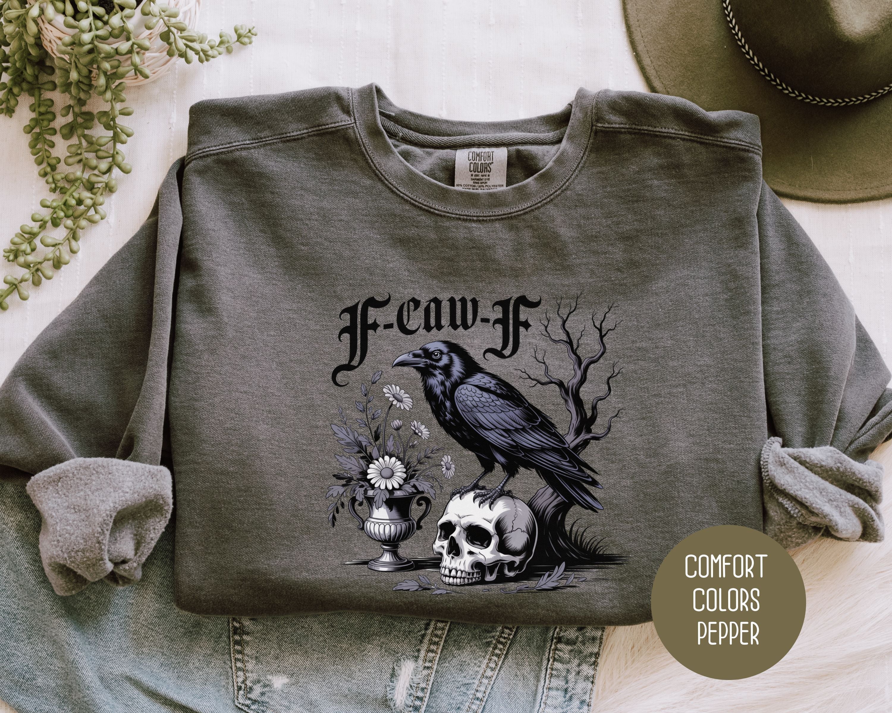 F-Caw-F Black Crow Raven Comfort Colors Sweatshirt-6