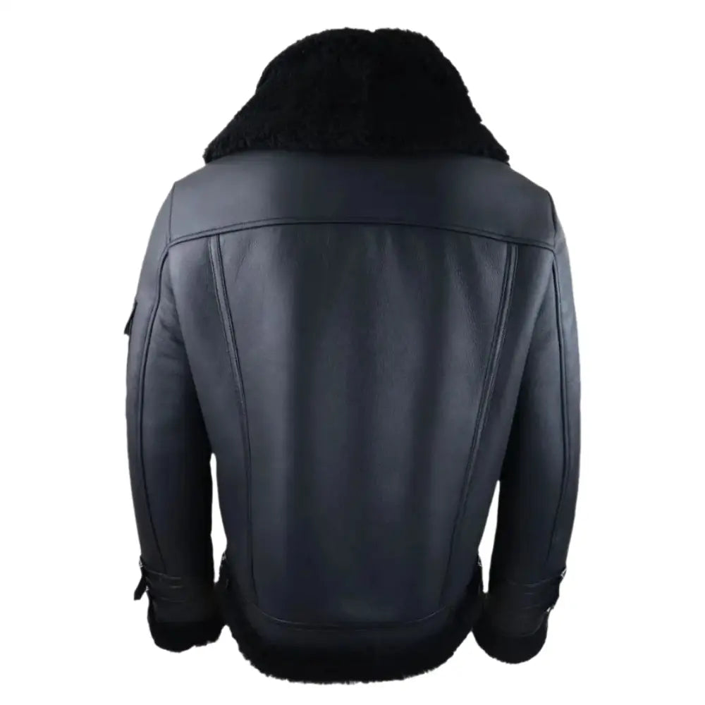 Men’s Black Shearling Sheepskin Zipped Flying Jacket-4